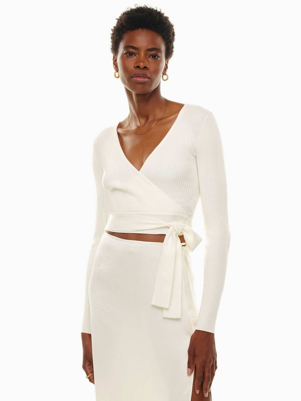 Little Moon Aritzia All Tied Up Longsleeve Sweater Cream Size Small
